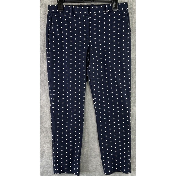 GAP Women's 06 R Flat Front Mid Rise Stretch Slim Crop Pants Navy Polka Dots - Picture 1 of 12